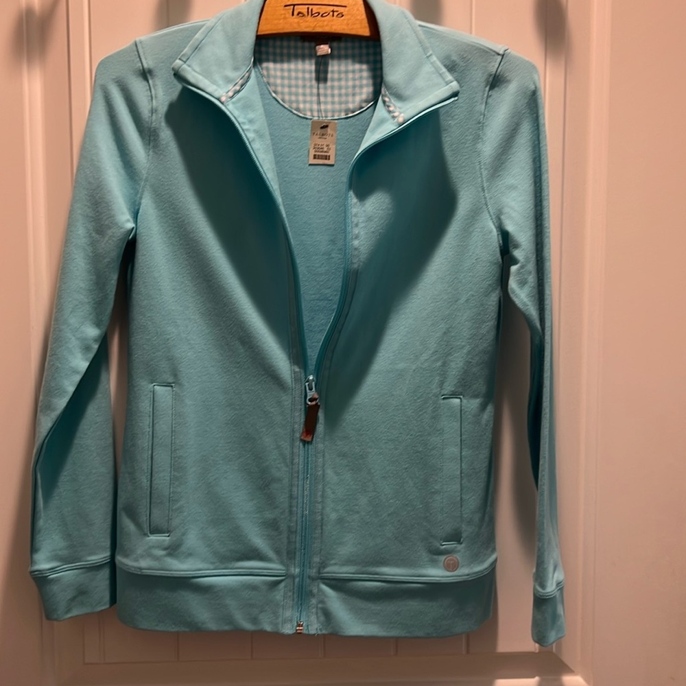 Talbots Womens Jacket P Green Knit Full Zip Active/Yoga Pockets Soft